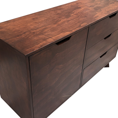 Cómoda Nápoles, vista superior del mueble con acabados en madera en color café obscuro.