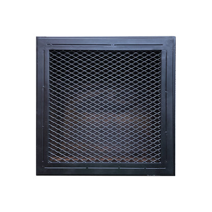 Buró estilo industrial con base de herrería.