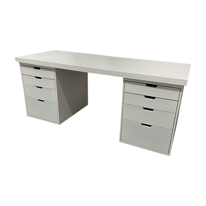 Escritorio Lisboa, mueble de oficina con cajoneras en los laterales en color blanco liso.