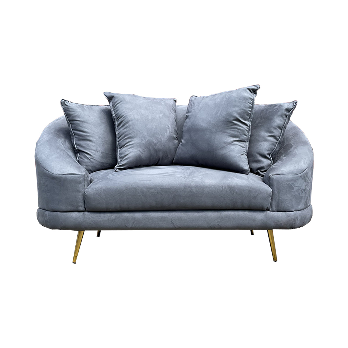Love Seat Verona en tono gris, asiento amplio y acolchonado, respaldo con cuatro cojines.