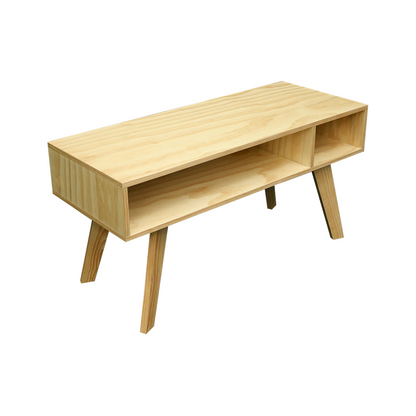 Mesa de centro, madera en tono natural, con dos divisones.