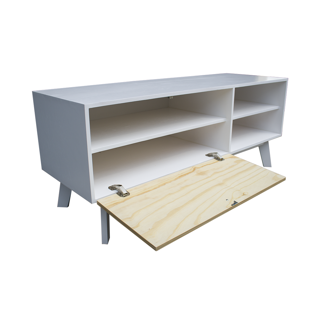 Mueble para TV mostrando el exterior de los compartimientos.