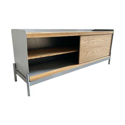 Mueble de Tv Minsk detalles de la parte lateral del mueble abierto mostrando su amplitud. 