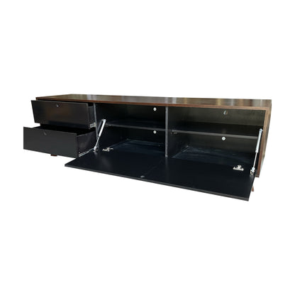 Mueble para TV, mostrando a detalle el funcionamiento de los cajones y la abertura hacia abajo. 